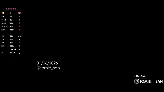 Snapshot of tomie_san chatting on 1, 6, 2026 tomie san online show from 1, 6, 2026